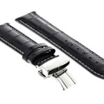 Ewatchparts 20MM LEATHER BAND STRAP COMPATIBLE WITH 42MM BAUME MERCIER CAPELAND 10003 10083 CLASP BLACK