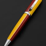 Xezo Visionary Medium Brass and Aluminum Ballpoint Pen, Hand Lacquered in Aspen Gold and Red Color. Numbered in Limited Edition of 500. Classic Art Deco Color Disposition, Retrofuturistic Body Style
