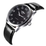 VIGOROSO Mens Watches Automatic Mechanical Black Dial Leather Strap Wrist Watch