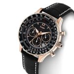 Stauer 1916 Midnight Flyboy Watch for Men – Vintage Style Chronograph Watch – Genuine Crocodile-Embossed Black Leather Watch Band – Stainless Back & Rose Gold Watch Case – Luxury Gifts for Me