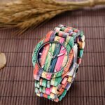 Dentily Wooden Watches for Men Handmade Colorful Bamboo Wood Watch Analog Quartz Men’s Wooden Watch