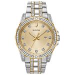 Bulova Men’s Classic Two-Tone Stainless Steel Box Set with Champagne Dial Quartz Watch and Gold Tone Chain Bracelet, Crystal Accents Style: 98K106