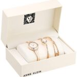 Anne Klein Women’s AK/3292LPST Premium Crystal Accented Rose Gold-Tone and Blush Pink Watch and Bangle Set