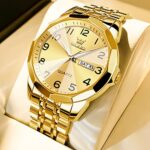 OLEVS Gold Watch for Men Luxury Dress Analog Quartz Stainless Steel Waterproof Luminous Date Diamond Business Two Tone Casual Wrist Watch