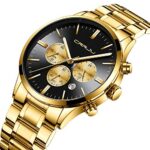 CRRJU Men’s Fashin Luxury Golden Chronograph Quartz Wristwatches,Stainsteel Steel Band Multifunctional Waterproof Watch (Golden Black)