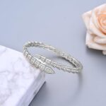 TJOJOYFUL Silver Snake Bracelet & Snake Ring for Women?Sparkling Crystal Cuff Bracelets and Vintage Ouroboros Open Rings,Silver-Plated Metal Bracelet Jewelry Gift on Christmas Anniversary