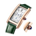 carlien Women Quartz Watch Lady Stylish Rectangle Dress Watch with Leather Strap and Sapphire Crown (Rose Green)