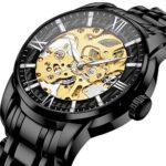 Mens Watches Black Mechanical Automatic Self-Winding Stainless Steel Skeleton Luxury Waterproof Diamond Dial Wrist Watches for Men