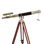 Antique Double Barrel Telescope Shiny Brass Finish W/Wooden Brown Vintage Tripod Telescopes Spyglasses Nautical Leather Sailor Boat Decor Collectibles – Navirock