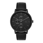 A?X ARMANI EXCHANGE Men’s Leather Watch, Color: Black/Black (Model: AX2719)