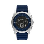 Fossil Men’s Machine Gen 6 Hybrid 45mm Stainless Steel and Silicone Smart Watch, Color: Silver, Navy (Model: FTW7085)