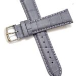 24mm Genuine Leather Gray Silver Buckle Clasp Watch Band Strap for Men and Women