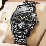 Men Watches Luxury Black Watches Men Skeleton Watch Automatic Wind up Watch No Battery Big Face Men’s Watch Fashion Waterproof Stainless Steel Mechanical Self Winding Mens Watches relojes para Hombres