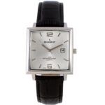 Peugeot Men’s Modern Square Casual Quartz Wrist Watch with Metal Case and Leather Strap