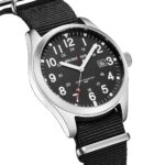 GOLDEN HOUR Men’s Nylon Slip-Thru Strap Watch with Military Time Easy Read Dial Glowing Hands in Silver Black