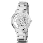 GUESS Ladies Trend Clear 36mm Watch – Glitz Dial with Silver-Tone Stainless Steel Case & Bracelet