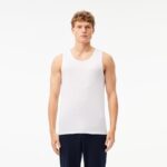 Lacoste Mens Essentials 3 Pack 100% Cotton Slim Fit Tanks, White, Small