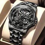 Swiss Brand Automatic Mens Watches Luxury Skeleton Wristwatch Mechanical Self-Winding Sapphire Crystal Tungsten Steel Watches 50M Waterproof Luminous No Battery Watches, AA-All black watches,