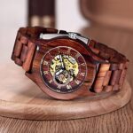 Tiong Men’s Wooden Mechanical Watch Automatic Battery-Free Men’s Watch, Mens Skeleton Wooden Watch