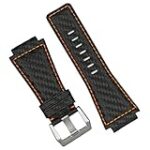 B & R Bands Black Carbon Fiber Style Orange Stitch Bell & Ross BR01 BR03 Watch Band Strap – Medium Length