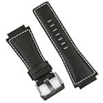 B & R Bands Bell and Ross BR01 BR03 Watch Band Strap Black Calf Leather White Stitch – Medium Length