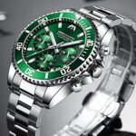 MEGALITH Mens Watches with Stainless Steel Waterproof Analog Quartz Fashion Business Chronograph Green Watch for Men, Auto Date