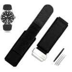 Hooxue 22mm/24mm Hook Loop Military Style band Adjustable-Length Velcro Nylon watch Strap Compatible with Panerai Bell & Ross watch (22mm, Black)