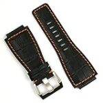 Bell and Ross BR01 and BR03 Black with Orange Stitch Leather Gator Replacement Watch Band for Bell & Ross BR01 BR03 in a Medium