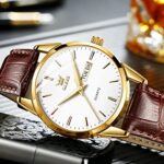 OLEVS Brown Leather Mens Watches Classic Analog Quartz Watch Ultra Thin Waterproof Watches for Men Small Casual Dress Date Day White Dial Men’s Wrist Watch Simple Easy Reader Reloj para Hombre