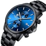 GOLDEN HOUR Men’s Watches with Stainless Steel and Metal Casual Waterproof Chronograph Quartz Watch, Auto Date in Blue Face with Silver Hands